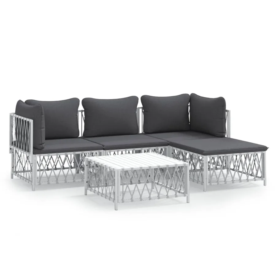 Salon de jardin avec coussins 5 pcs blanc acier - 2