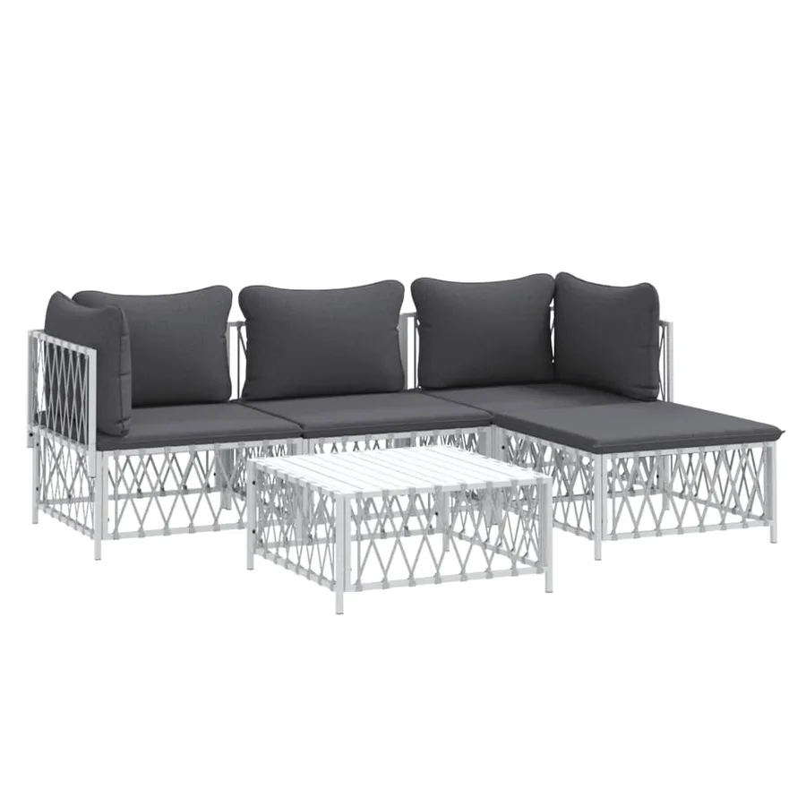 Salon de jardin avec coussins 5 pcs blanc acier - 3