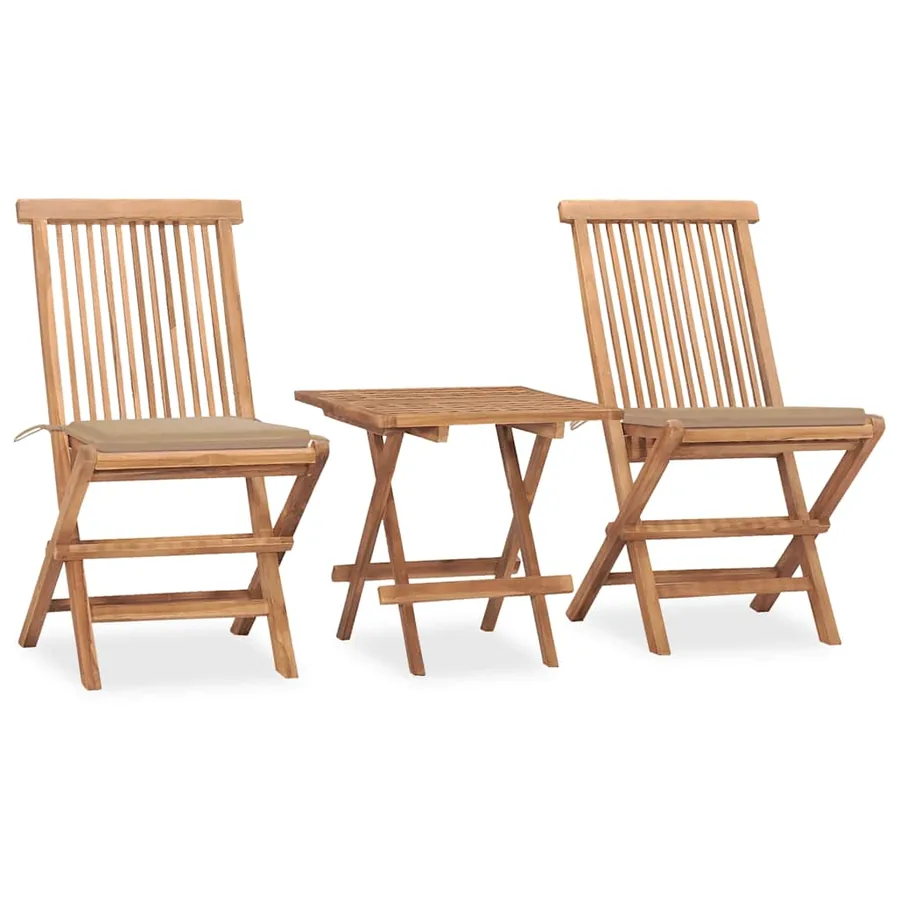 Ensemble à manger d'extérieur pliable avec coussin 3 pcs Teck