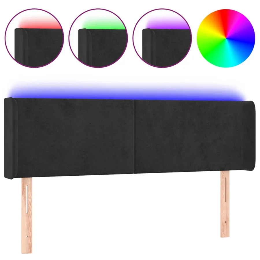 Tête de lit à LED Noir 147x16x78/88 cm Velours - 2