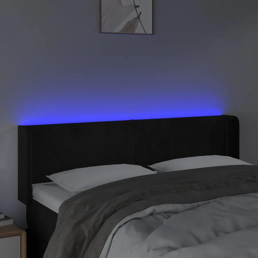 Tête de lit à LED Noir 147x16x78/88 cm Velours - 4