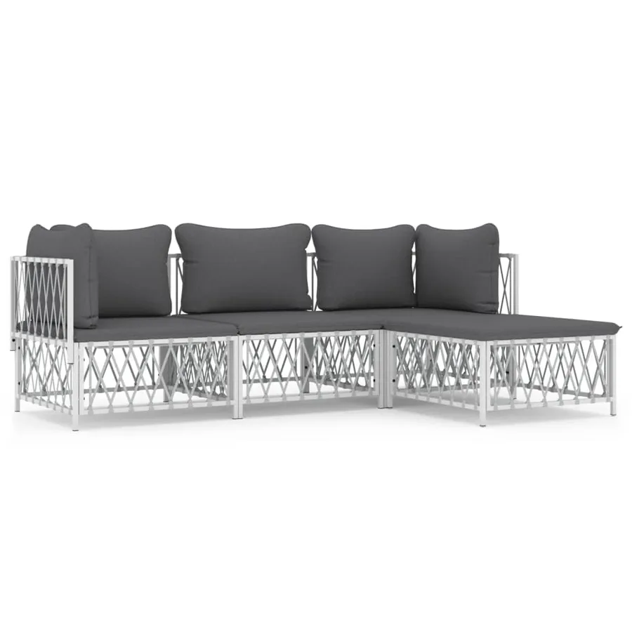 Salon de jardin 4 pcs avec coussins blanc acier - 2