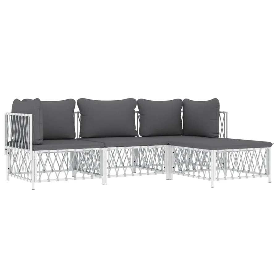 Salon de jardin 4 pcs avec coussins blanc acier - 3