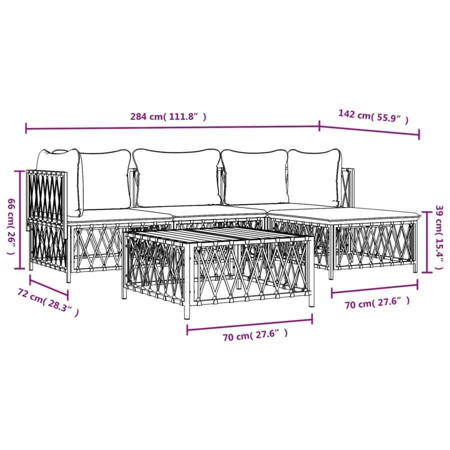 Salon de jardin 4 pcs avec coussins blanc acier - 9