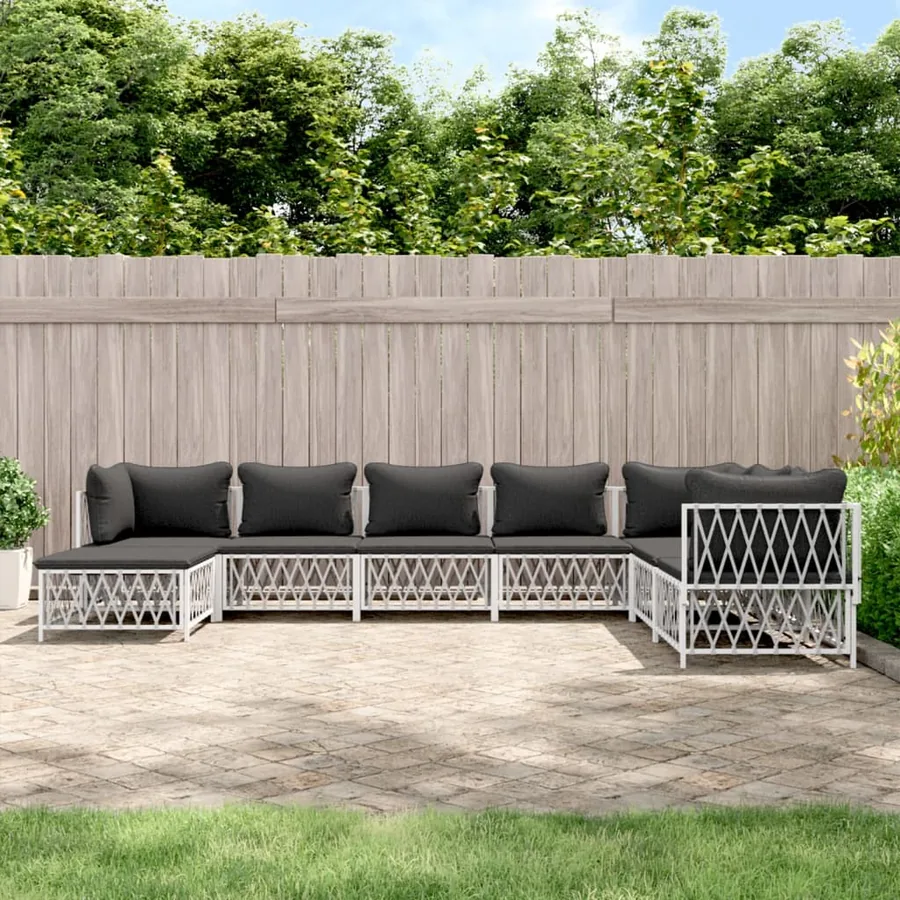 Salon de jardin 8 pcs avec coussins blanc acier