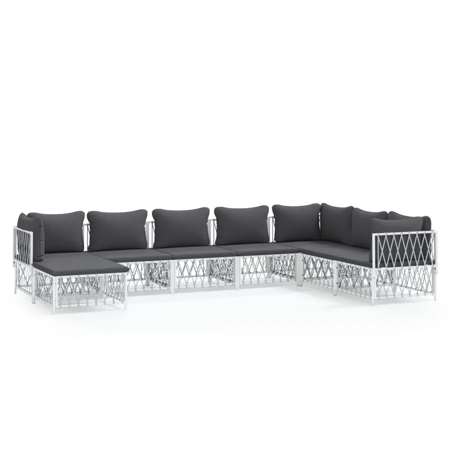 Salon de jardin 8 pcs avec coussins blanc acier - 2