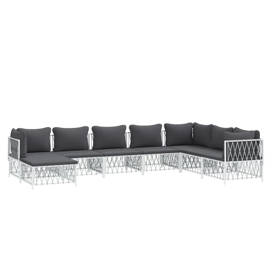 Salon de jardin 8 pcs avec coussins blanc acier - 3