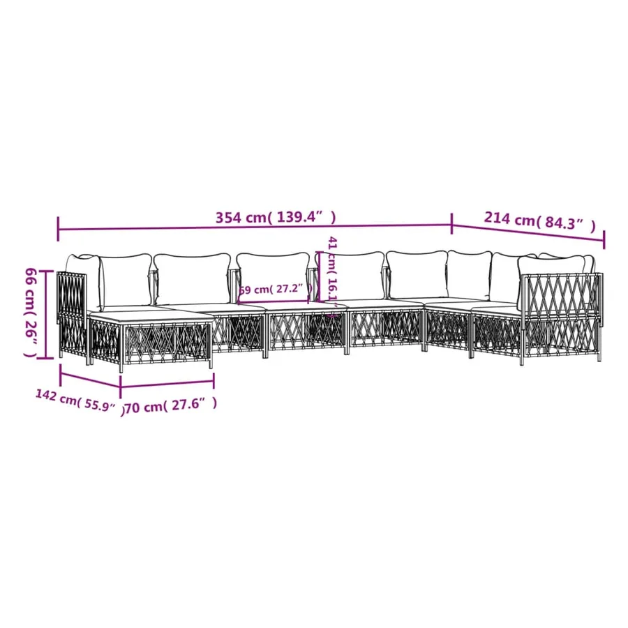 Salon de jardin 8 pcs avec coussins blanc acier - 9