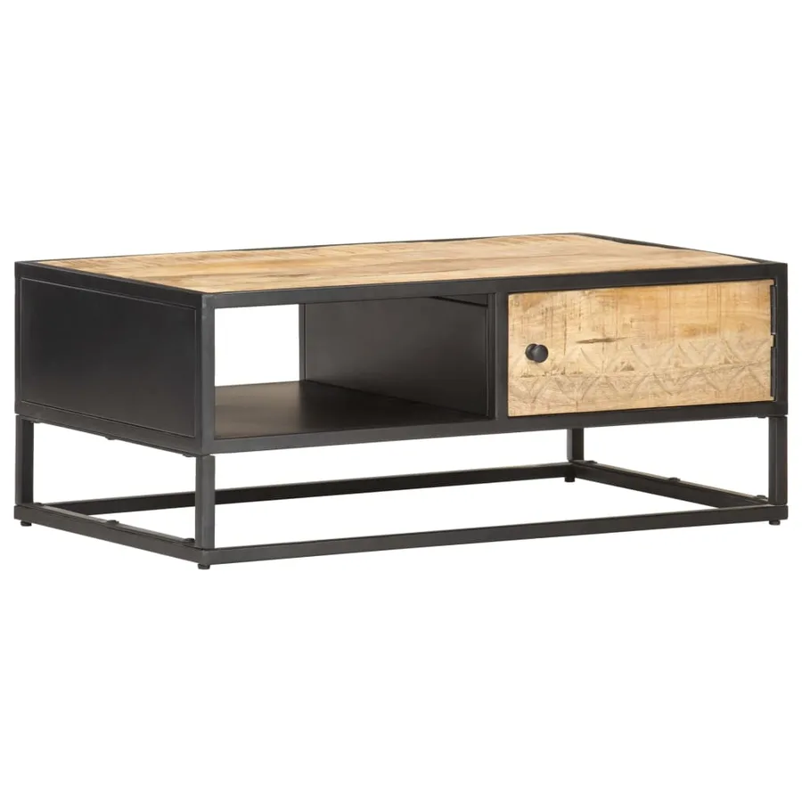 Table basse à porte sculptée 90x55x36 cm Bois de manguier brut - 10