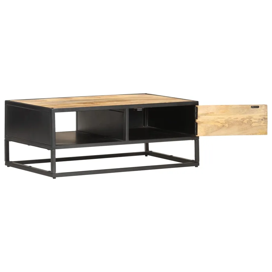 Table basse à porte sculptée 90x55x36 cm Bois de manguier brut - 3