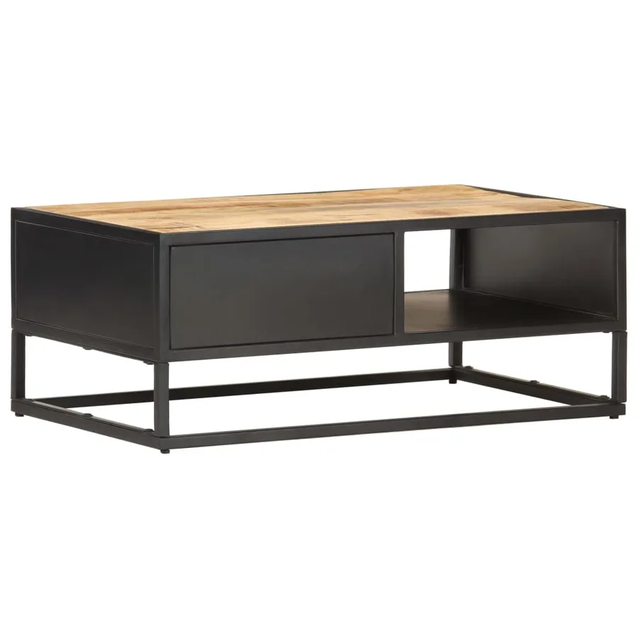 Table basse à porte sculptée 90x55x36 cm Bois de manguier brut - 4