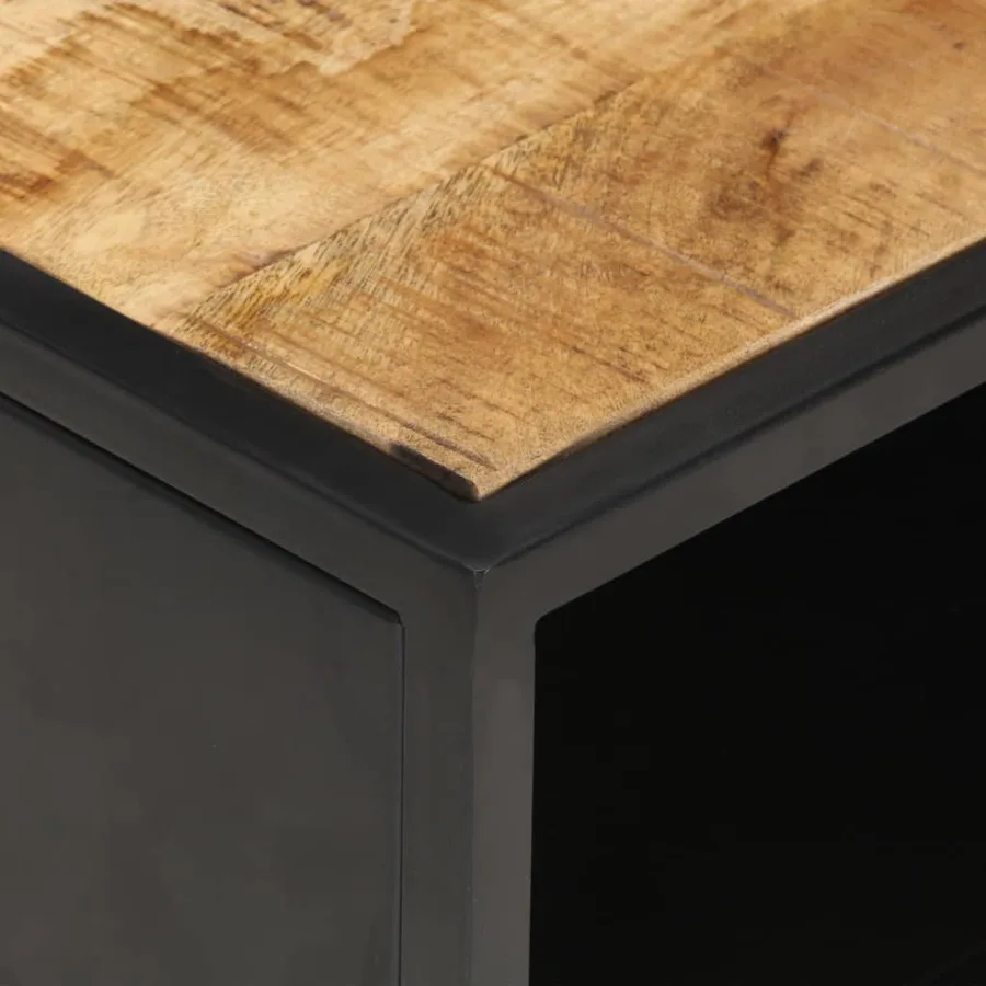 Table basse à porte sculptée 90x55x36 cm Bois de manguier brut - 5