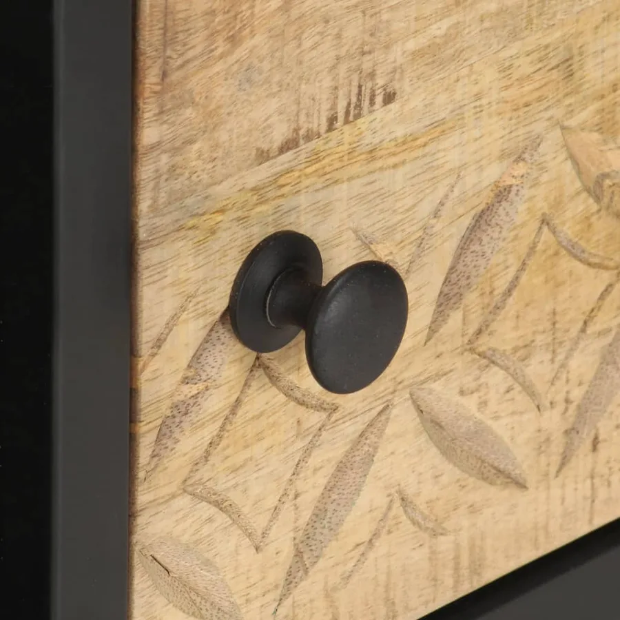 Table basse à porte sculptée 90x55x36 cm Bois de manguier brut - 6