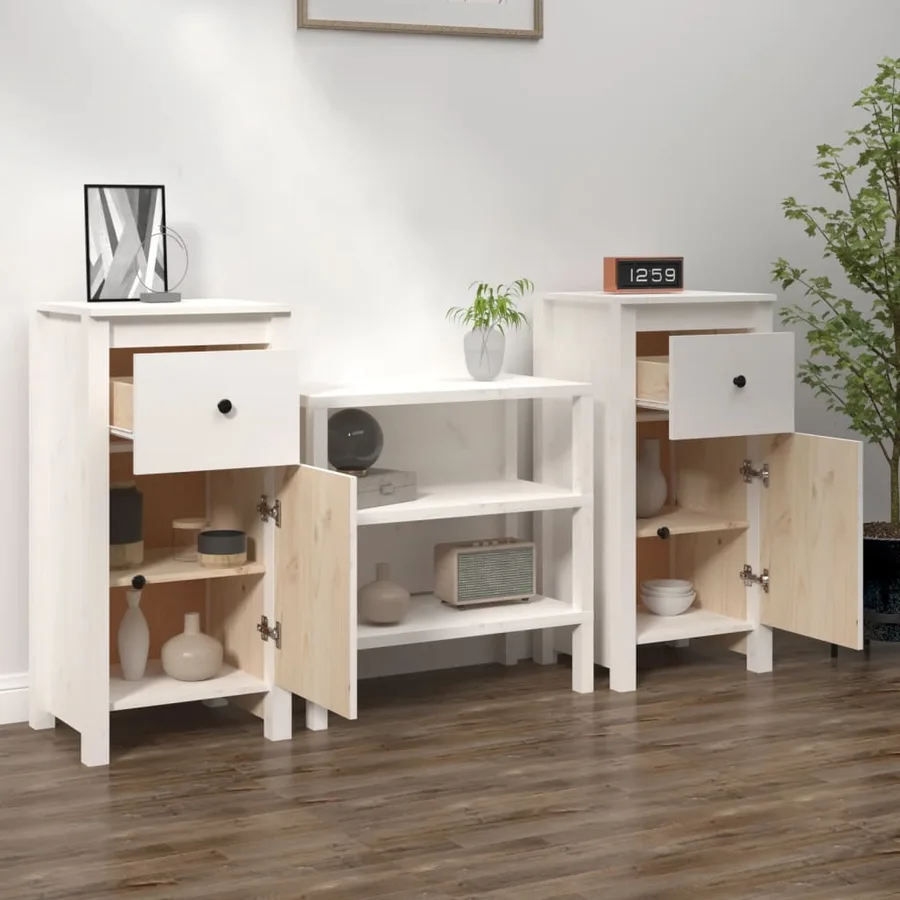 Buffets 2 pcs blanc 40x35x80 cm bois massif de pin - 3
