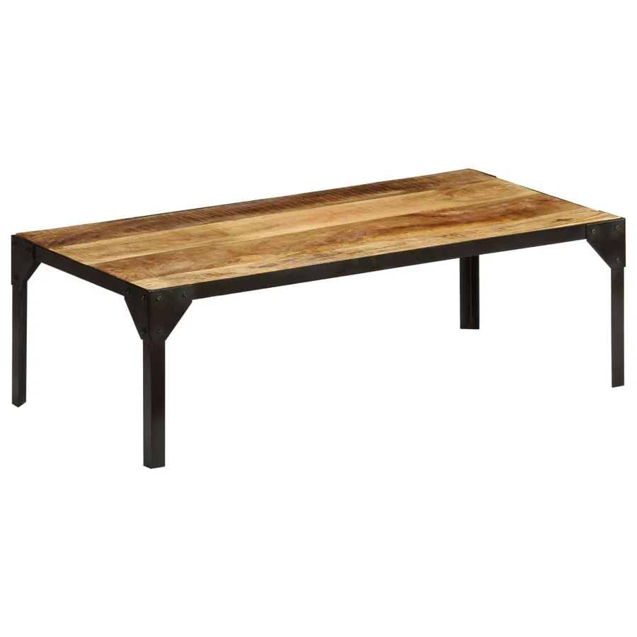 Table basse Bois massif de manguier brut et acier 110 cm - 10