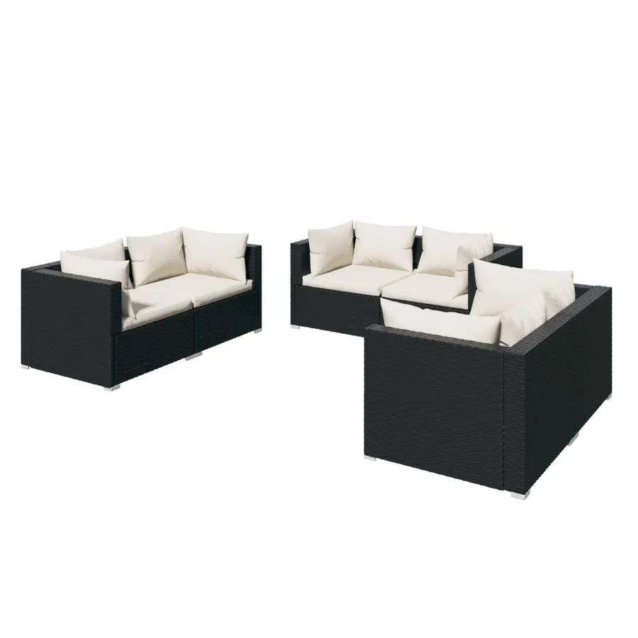 Salon de jardin 6 pcs avec coussins Résine tressée Noir - 2