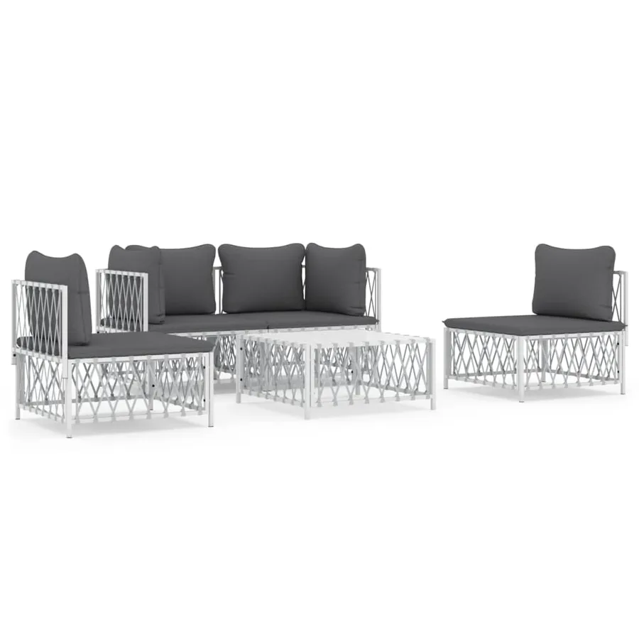 Salon de jardin avec coussins 5 pcs blanc acier - 2