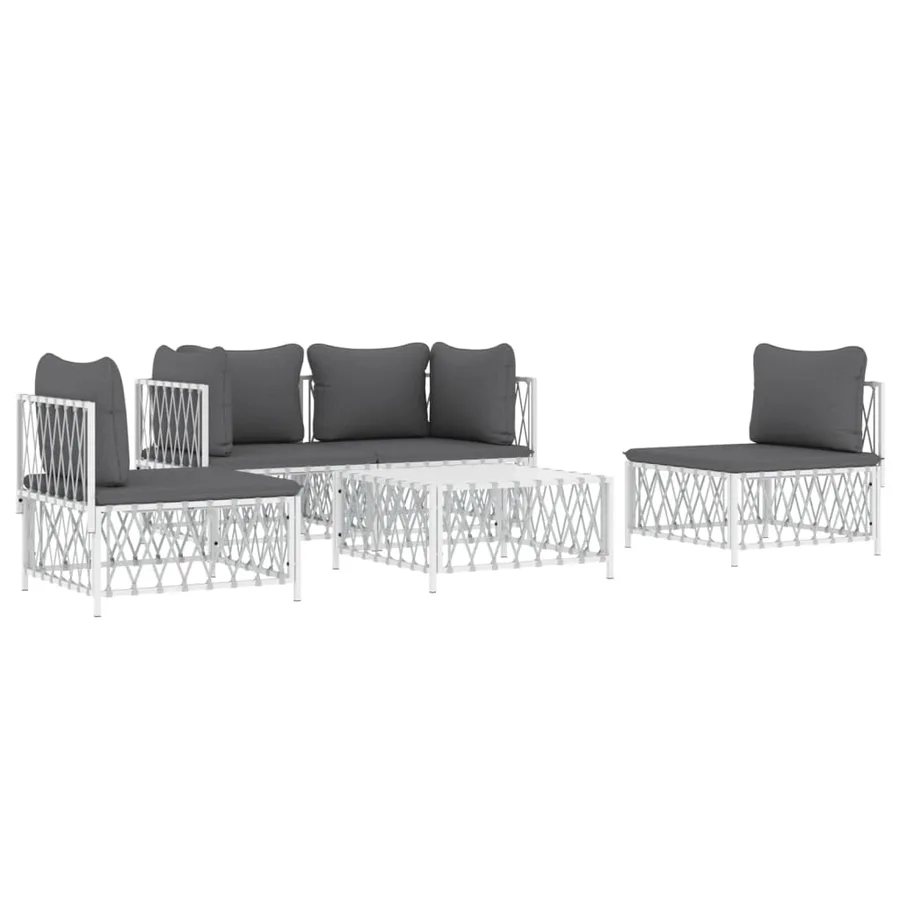 Salon de jardin avec coussins 5 pcs blanc acier - 3