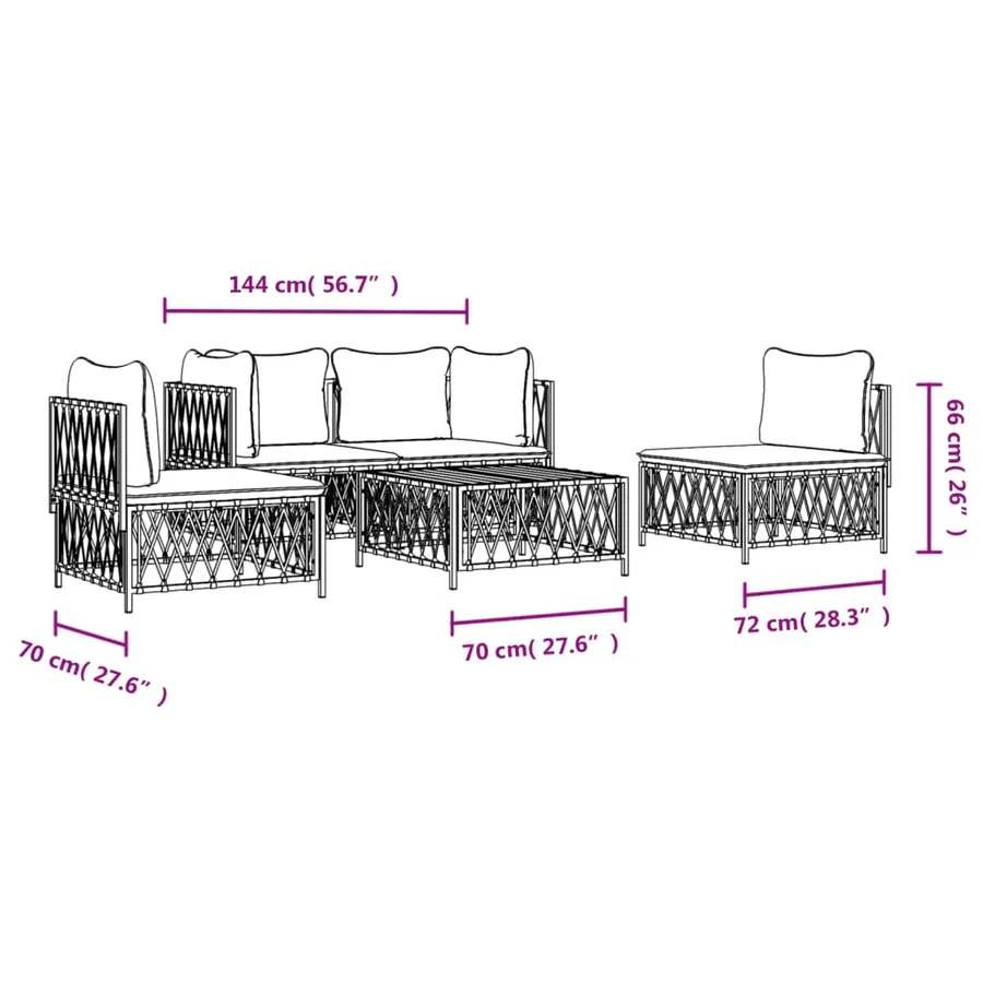 Salon de jardin avec coussins 5 pcs blanc acier - 9