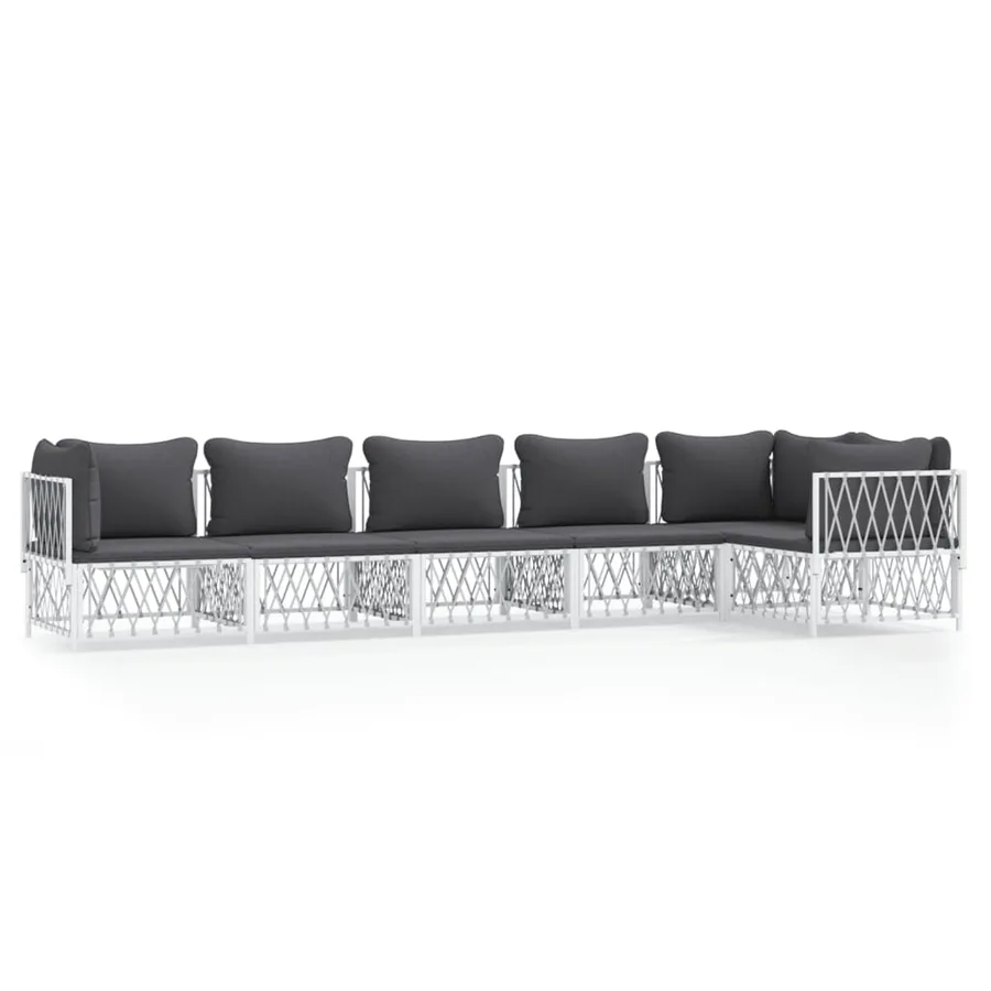 Salon de jardin avec coussins 6 pcs blanc acier - 2