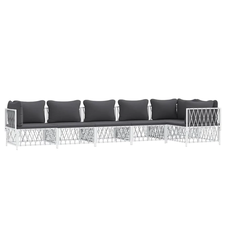 Salon de jardin avec coussins 6 pcs blanc acier - 3