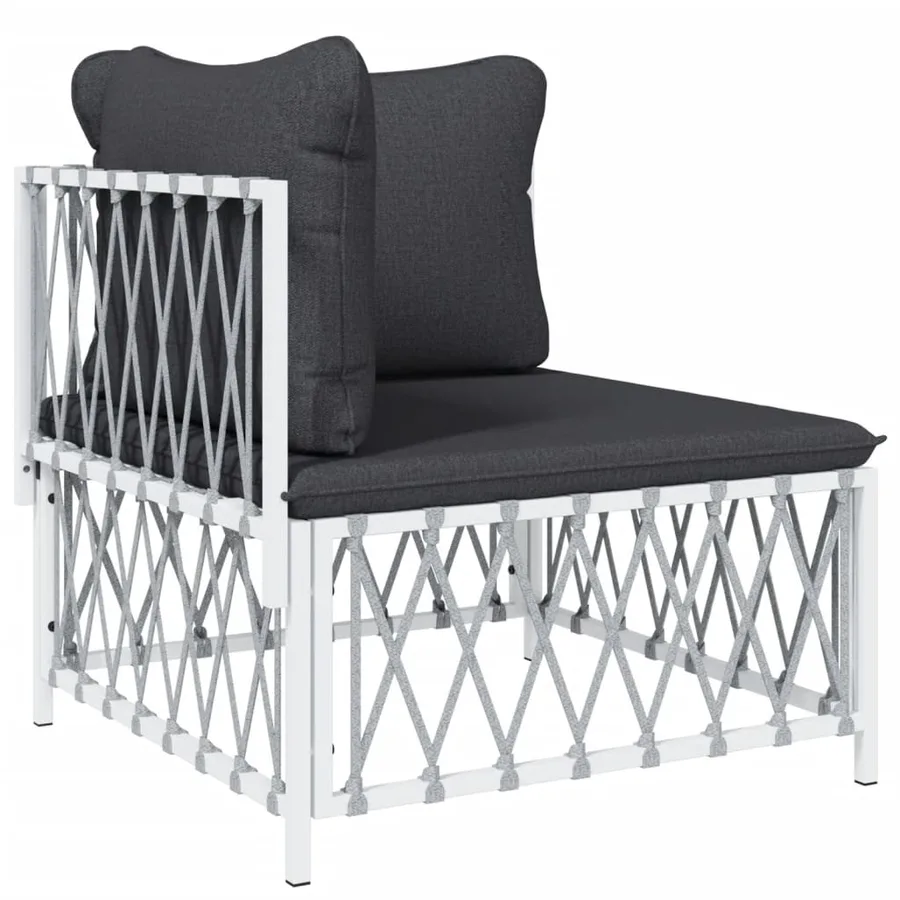 Salon de jardin avec coussins 6 pcs blanc acier - 4