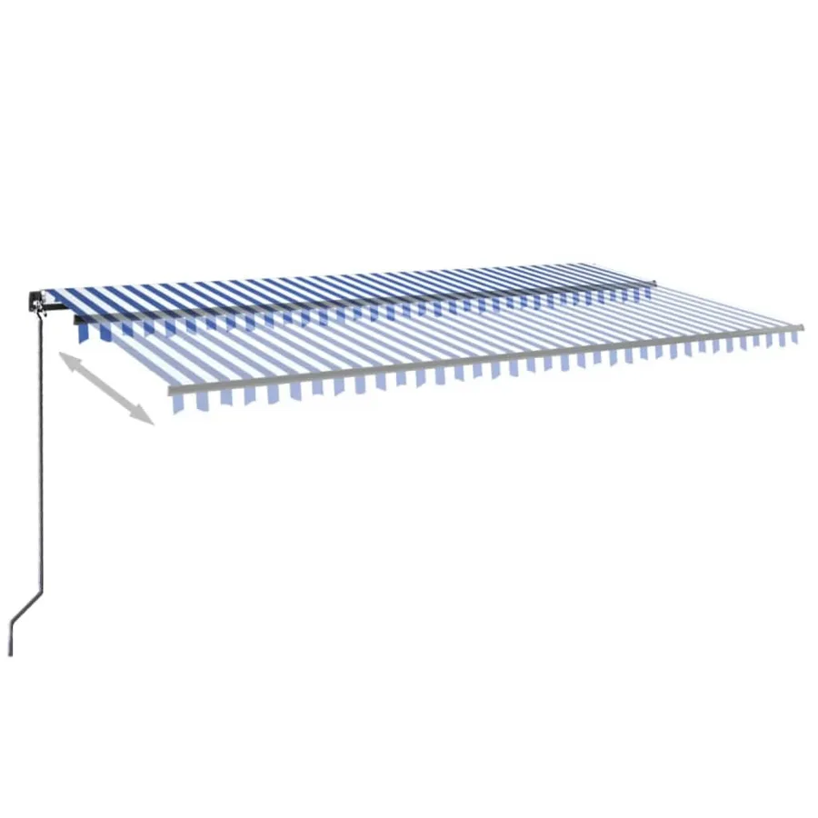 Auvent manuel rétractable avec LED 600x350 cm Bleu et blanc - 3