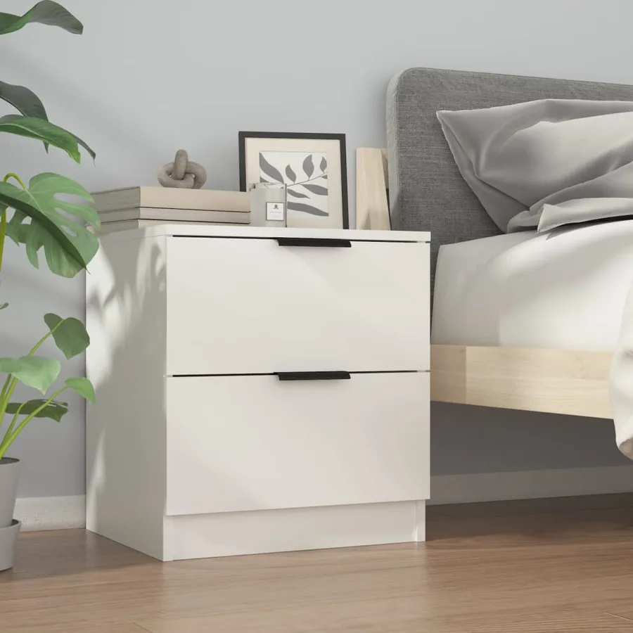 Tables de chevet 2 pcs Blanc Bois d'ingénierie - 3