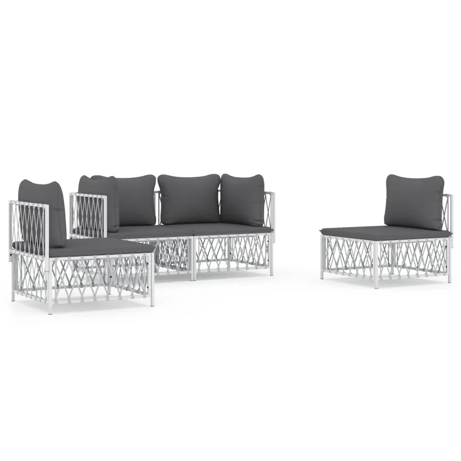 Salon de jardin 4 pcs avec coussins blanc acier - 2