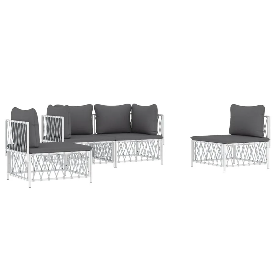 Salon de jardin 4 pcs avec coussins blanc acier - 3