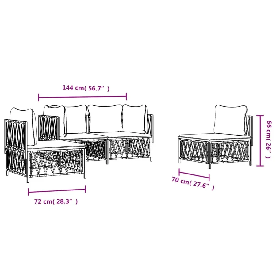 Salon de jardin 4 pcs avec coussins blanc acier - 8