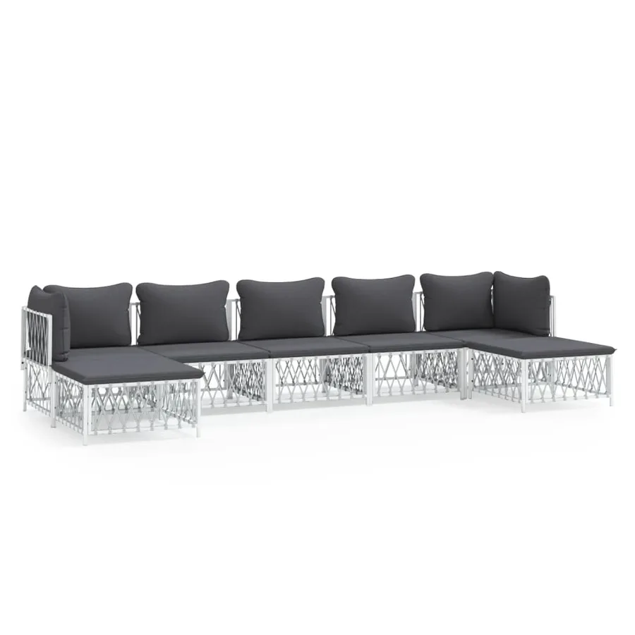 Salon de jardin 7 pcs avec coussins blanc acier - 2