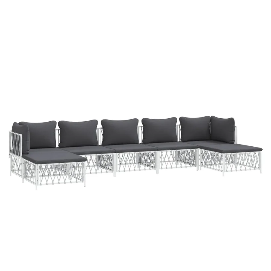 Salon de jardin 7 pcs avec coussins blanc acier - 3