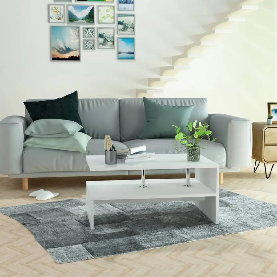 Table basse Bois d'ingénierie 90x59x42 cm Blanc - 5