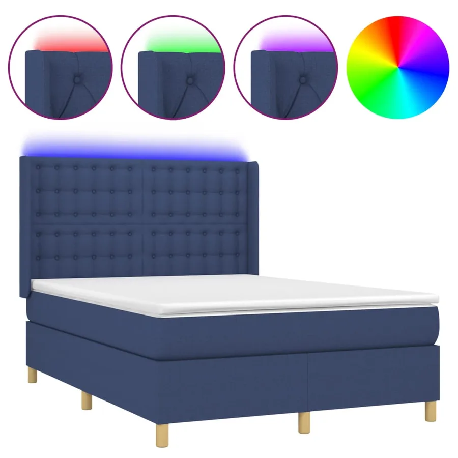 Sommier à lattes de lit matelas et LED Bleu 140x190 cm Tissu - 2