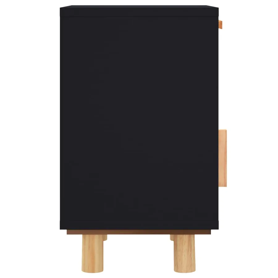Table de chevet Noir Bois de pin massif et rotin naturel - 6