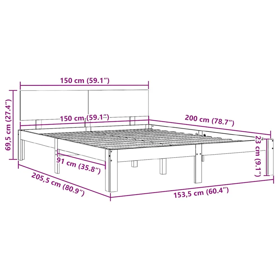 Cadre de lit sans matelas blanc 150x200 cm - 8