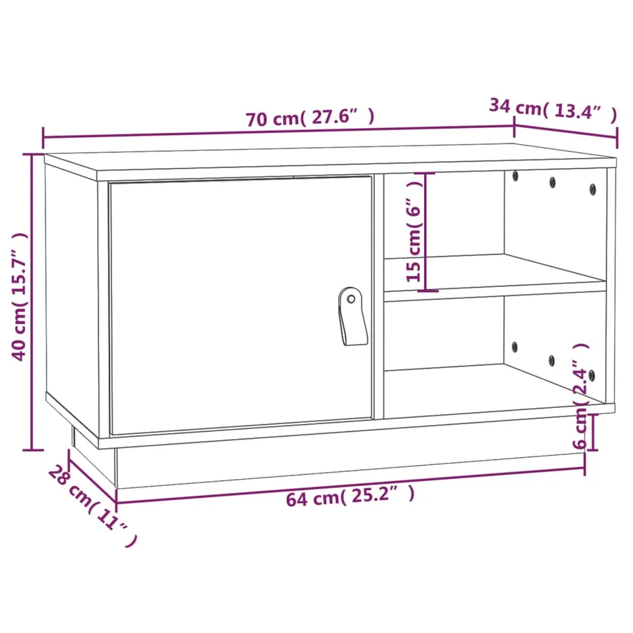 Meuble TV Gris 70x34x40 cm Bois de pin massif - 10