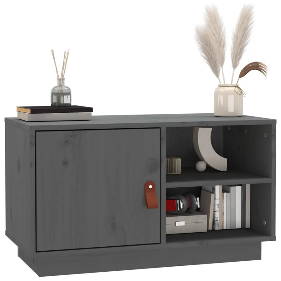 Meuble TV Gris 70x34x40 cm Bois de pin massif - 4