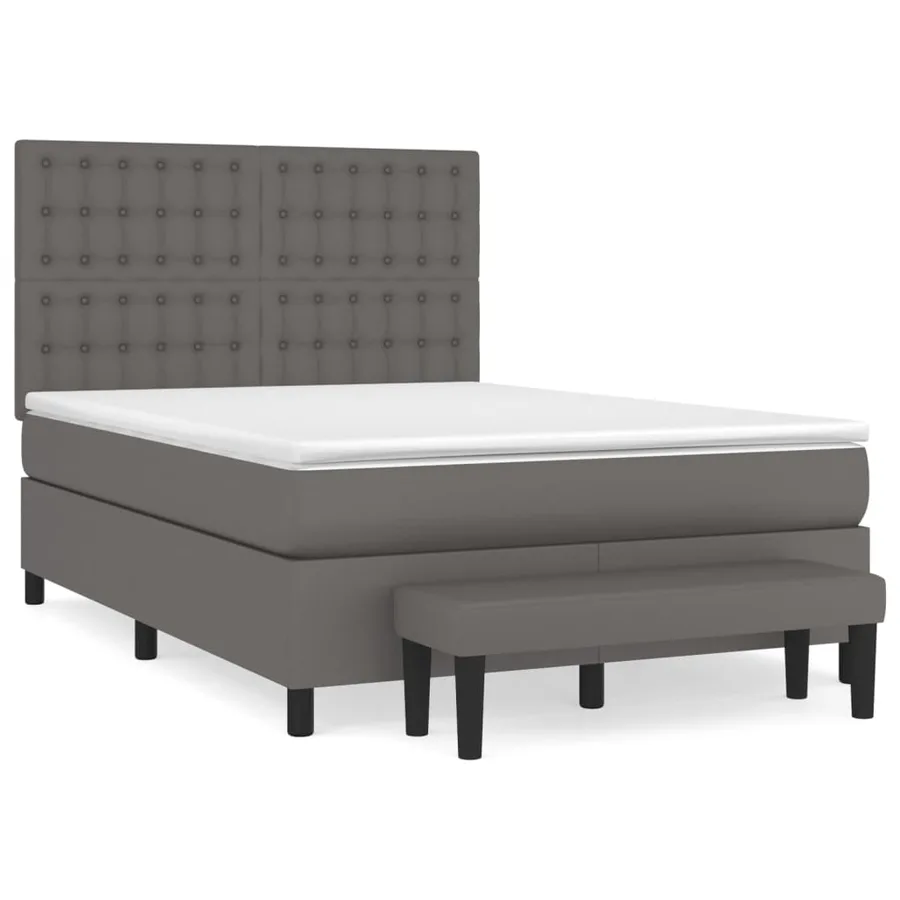 Sommier à lattes de lit avec matelas Gris 140x190 cm Similicuir - 2