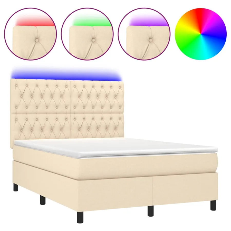Sommier à lattes de lit et matelas et LED Crème 140x200cm Tissu - 2