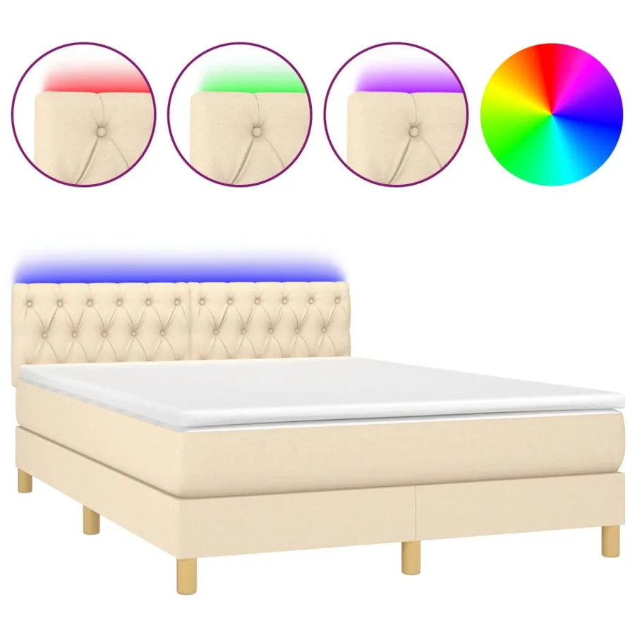 Sommier à lattes de lit avec matelas LED Crème 140x200 cm Tissu - 2