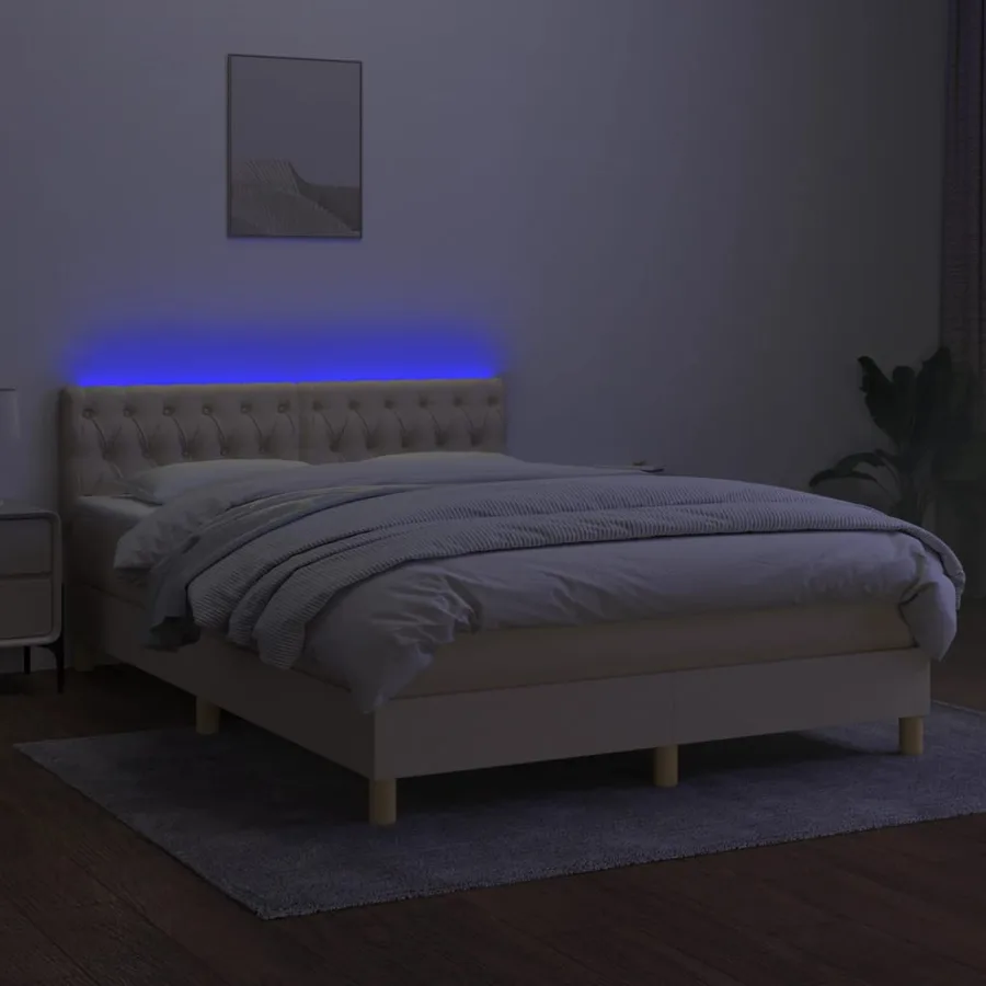 Sommier à lattes de lit avec matelas LED Crème 140x200 cm Tissu - 4