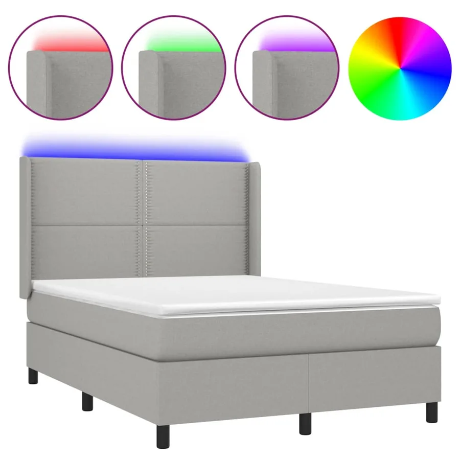 Sommier à lattes de lit matelas LED Gris clair 140x190 cm Tissu - 2