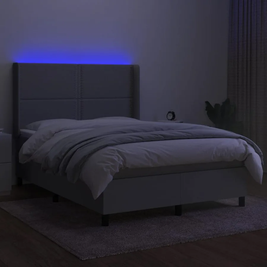 Sommier à lattes de lit matelas LED Gris clair 140x190 cm Tissu - 3