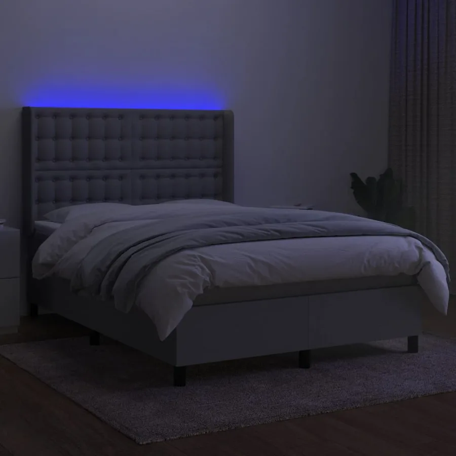 Sommier à lattes de lit matelas LED Gris clair 140x190 cm Tissu - 3