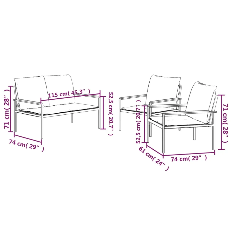 Salon de jardin avec coussins 3 pcs anthracite acier - 12