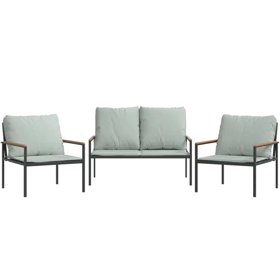Salon de jardin avec coussins 3 pcs anthracite acier - 2