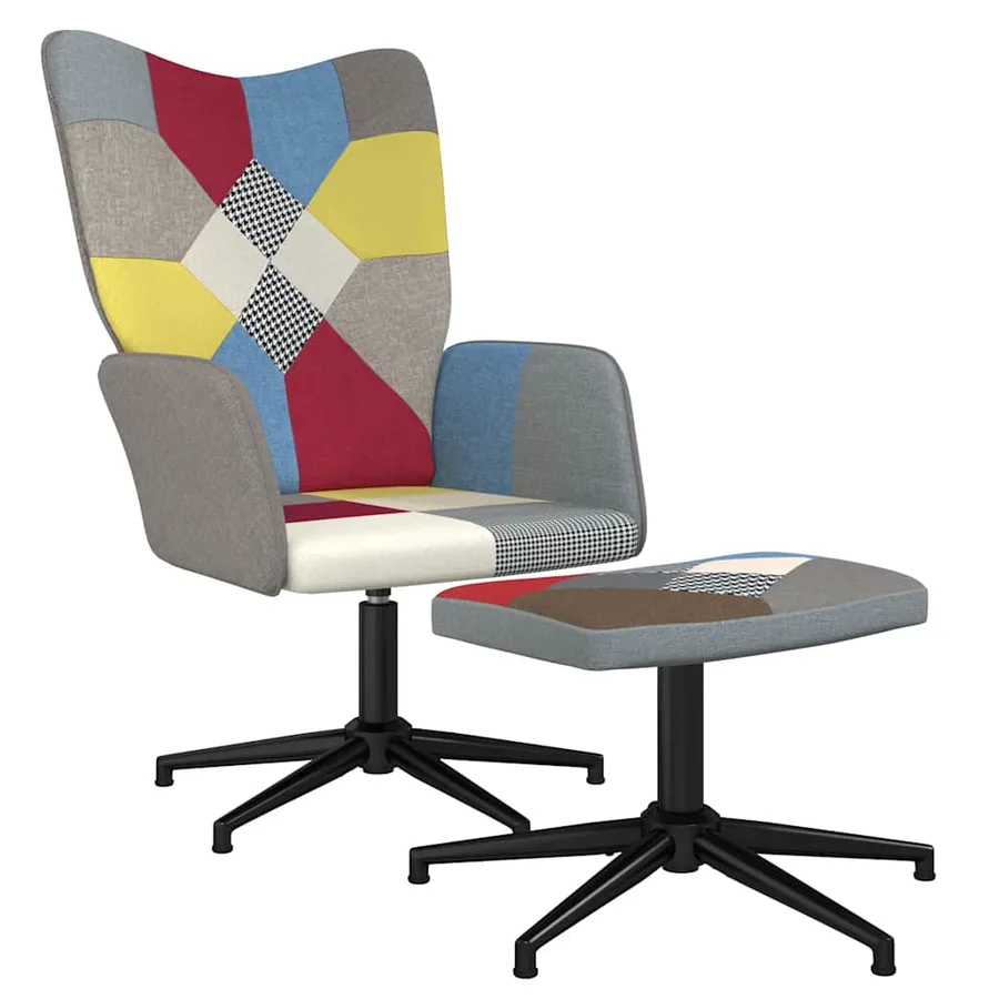 Chaise de relaxation avec repose-pied Patchwork Tissu - 2