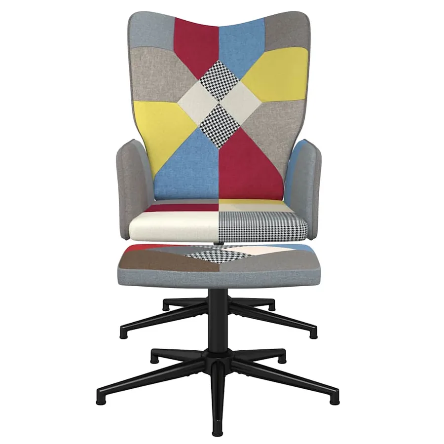 Chaise de relaxation avec repose-pied Patchwork Tissu - 3